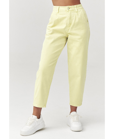 Jeansy mom fit su wysokim stanem żółte C31