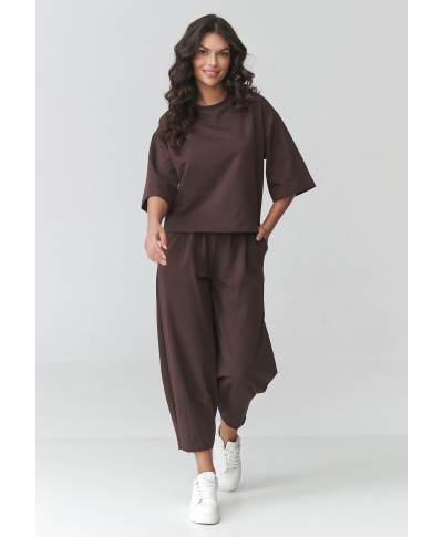 Komplektas moteriškas sportinis su baliono kelnėmis šokoladinis M916