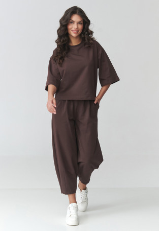 komplektas dresowy moteriskas ze spodniami balloon sokoladinis M916