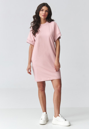 suknele dresowa oversize trumpomis rankovemis pudrinis róż M920