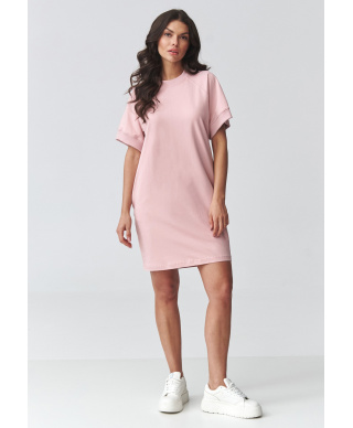 Kleita oversize sporta stila ar īsām piedurknēm pūderrozā krāsā M920