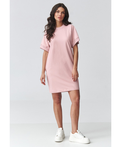 Kleita oversize sporta stila ar īsām piedurknēm pūderrozā krāsā M920