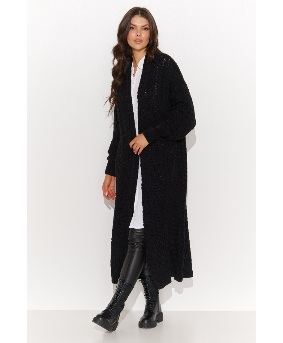 moteriskas atviras ilgas megztinis juodas S175