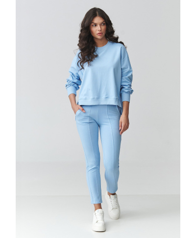 Sportinis moteriškas komplektas: oversize džemperis ir prigludusios kelnės, mėlynas M917