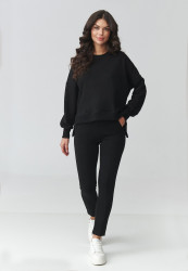 Dresowy komplektas moteriskas bliuzonas oversize ir dopasowane kelnes juodas M917