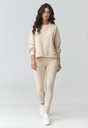 Dresowy komplektas moteriskas bliuzonas oversize ir dopasowane kelnes sviesus beż M917