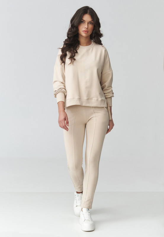 Dresowy komplektas moteriskas bliuzonas oversize ir dopasowane kelnes sviesus beż M917