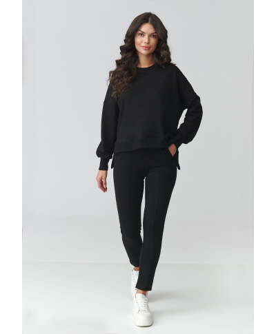 Džemperio komplektas moterims: oversize džemperis ir prigludusios kelnės juodas M917