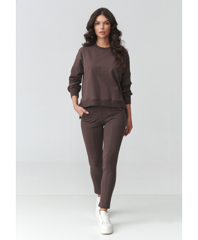 Džemperio komplektas moterims: oversize džemperis ir prigludusios kelnės, šokolado spalvos M917