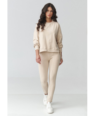 Dresowy komplektas moteriskas bliuzonas oversize ir dopasowane kelnes sviesus beż M917