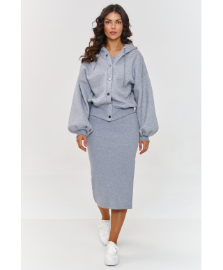 Komplet z sukienką i rozpinaną bluzą z kapturem szary melanż A6