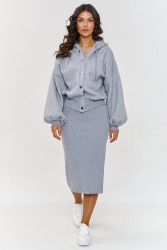 Komplet z sukienką i rozpinaną bluzą z kapturem szary melanż A6