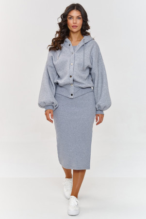 Komplet z sukienką i rozpinaną bluzą z kapturem szary melanż A6