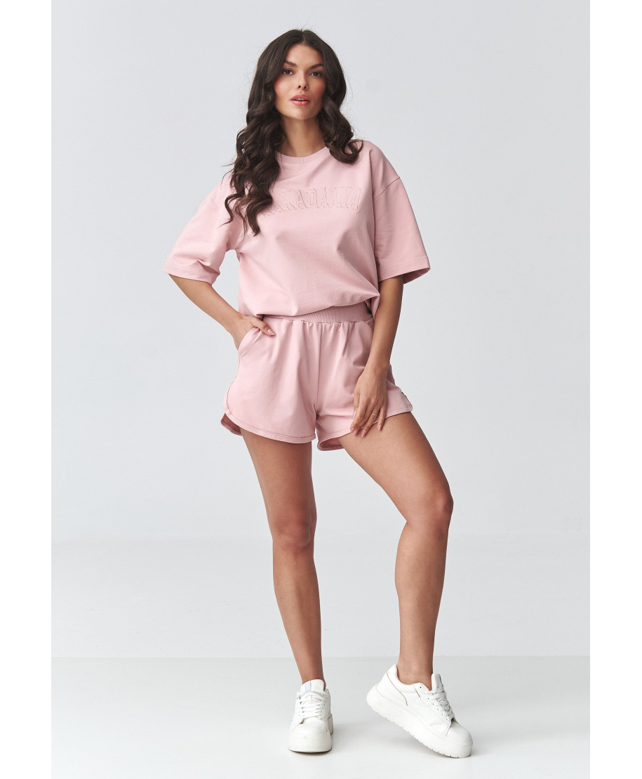 Komplet damski z szortami pudrowy róż M918