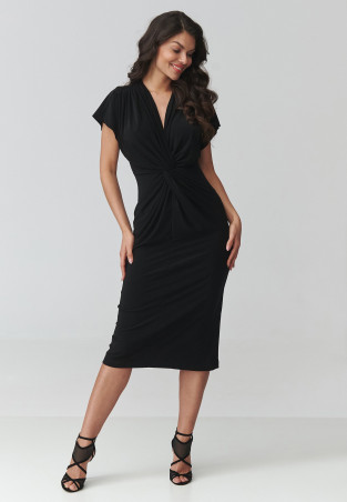 Sukienka midi z marszczeniem czarna M938