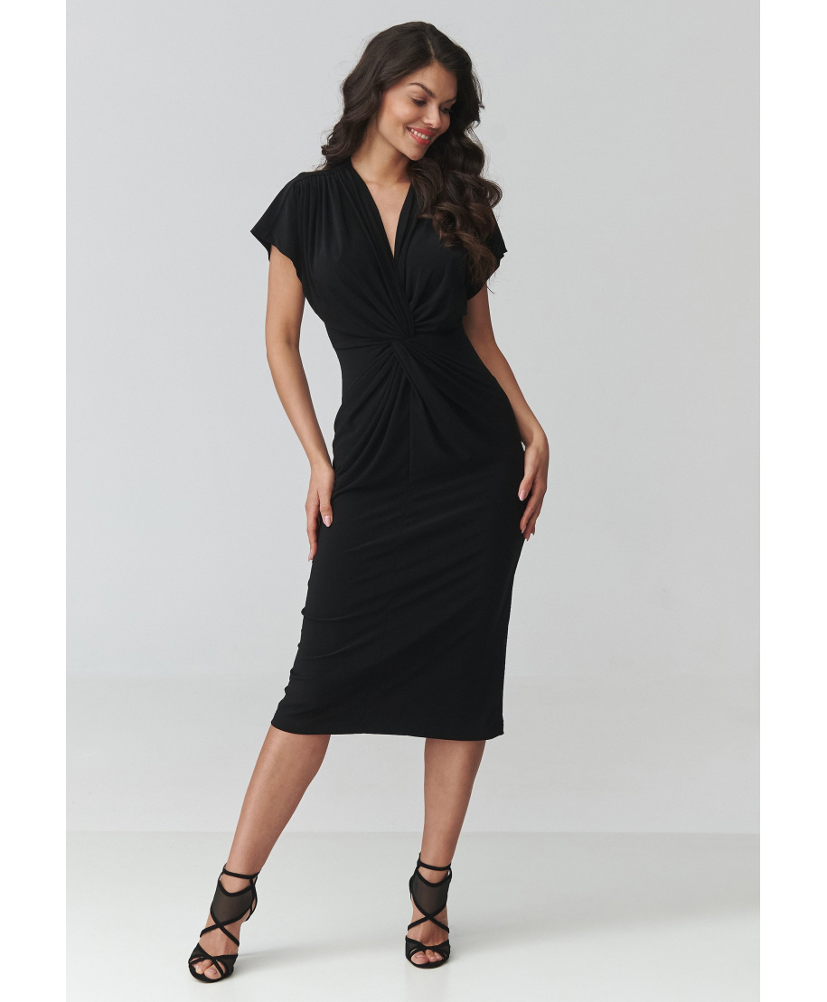 Sukienka midi z marszczeniem czarna M938