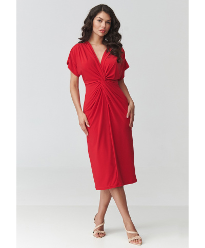 Sukienka midi z marszczeniem czerwona M938