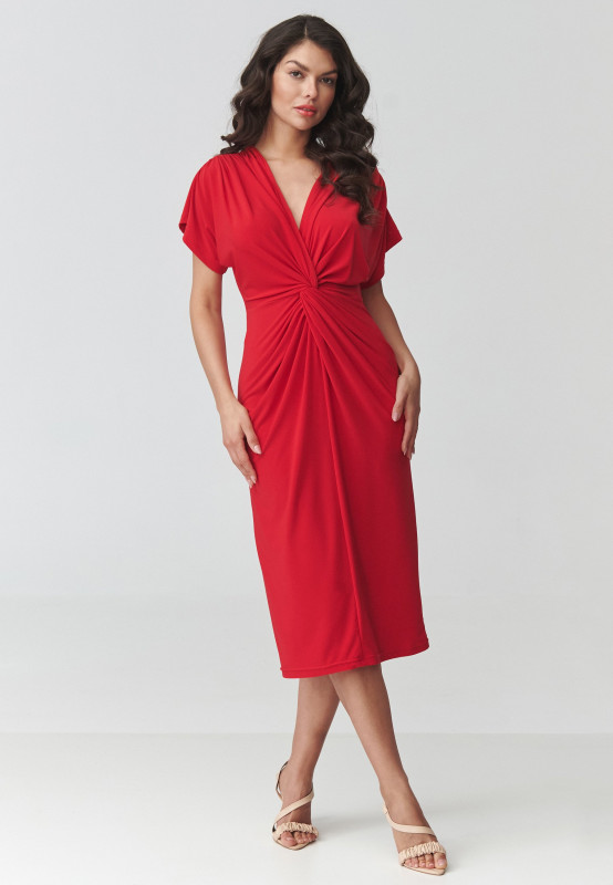 Sukienka midi z marszczeniem czerwona M938