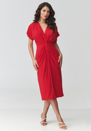 Sukienka midi z marszczeniem czerwona M938