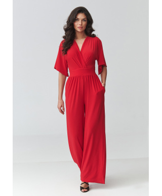 Kombinezon damski o nowoczesnym kroju czerwony M939
