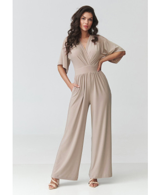 Kombinezon damski o nowoczesnym kroju jasny beż M939