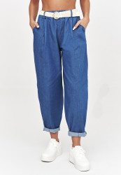 Spodnie damskie z szeroką nogawką i wysokim stanem ciemny jeans C56