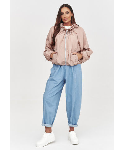 Kurtka damska przejściowa z ozdobną podszewką brudny róż C58