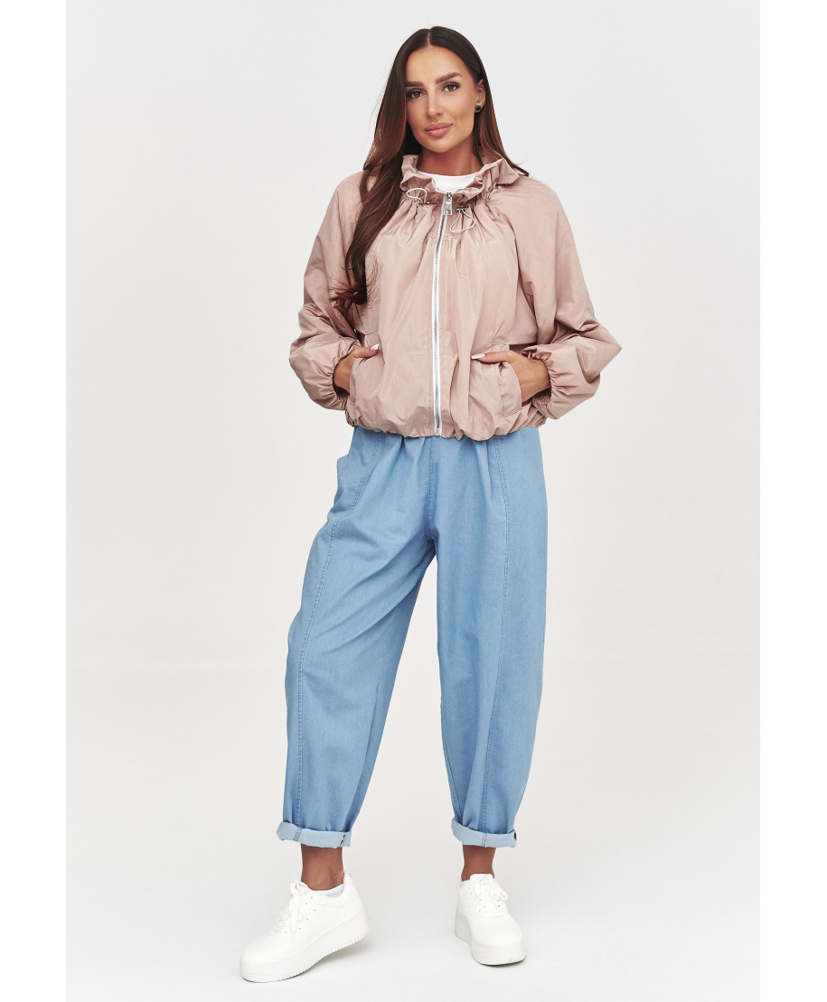 Kurtka damska przejściowa z ozdobną podszewką brudny róż C58