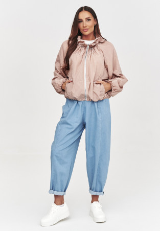 Kurtka damska przejściowa z ozdobną podszewką brudny róż C58