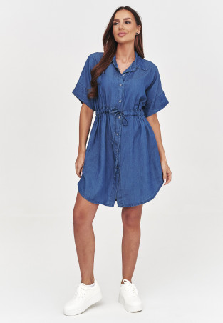 Sukienka jeansowa koszulowa z wiązaniem w talii ciemny jeans C57