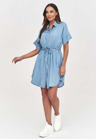 Sukienka jeansowa koszulowa z wiązaniem w talii jasny jeans C57