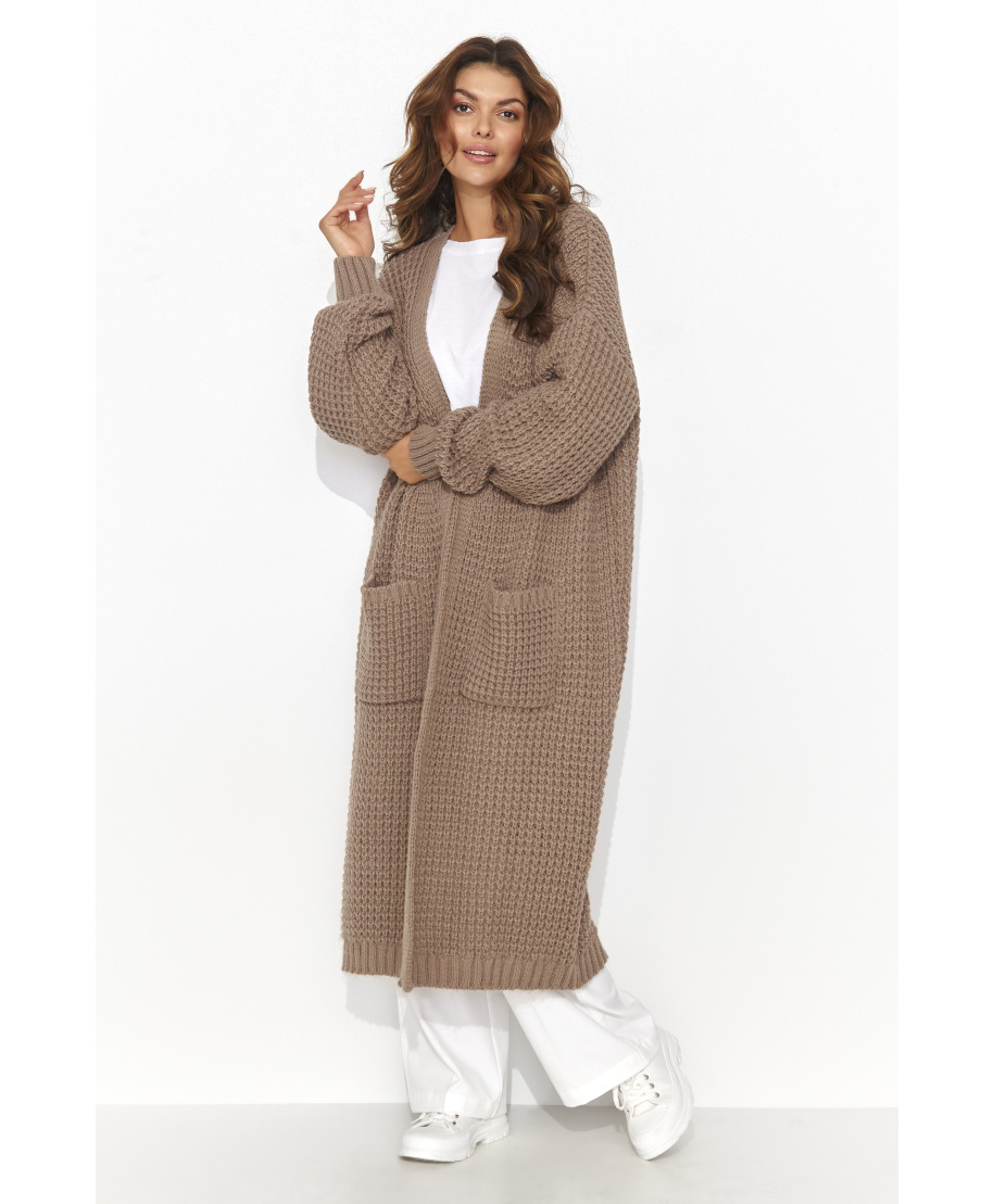 Damski sweter otwarty z kieszeniami cappuccino S176