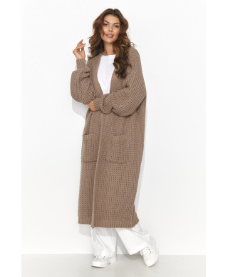 Damski sweter otwarty z kieszeniami cappuccino S176