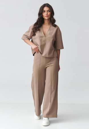Komplet damski z szerokimi spodniami mokka M921
