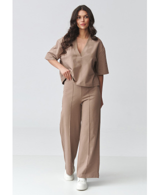 Komplet damski z szerokimi spodniami mokka M921