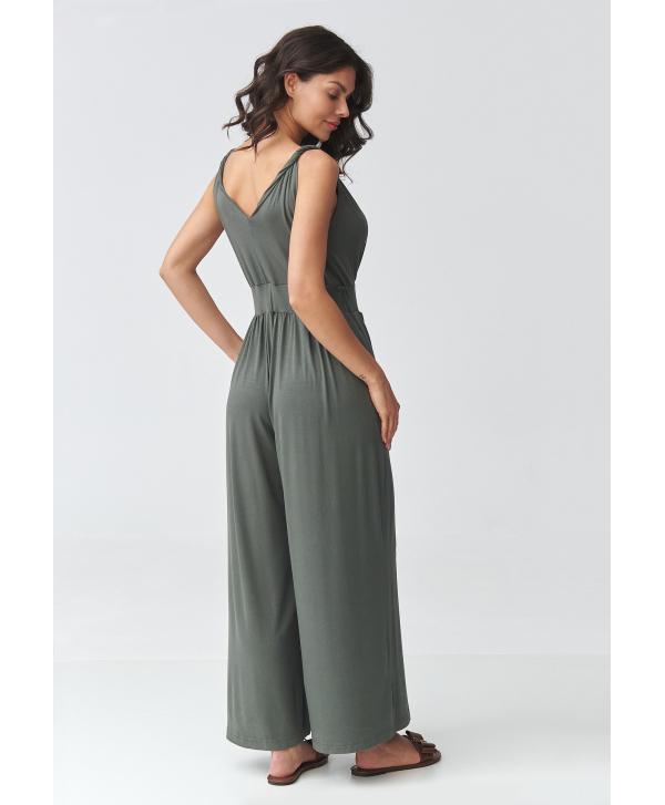 Sieviešu elegants kombinezons ar lencēm haki M925
