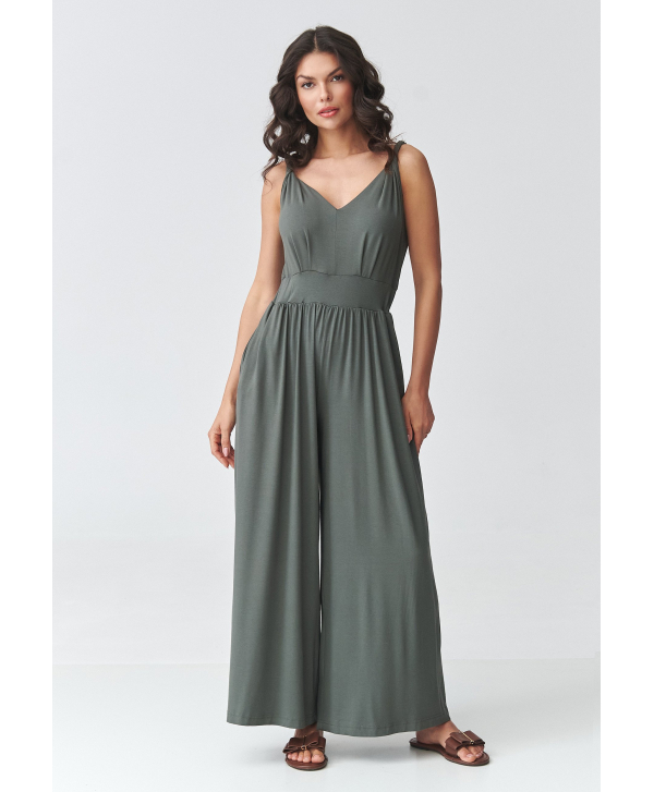 Sieviešu elegants kombinezons ar lencēm haki M925