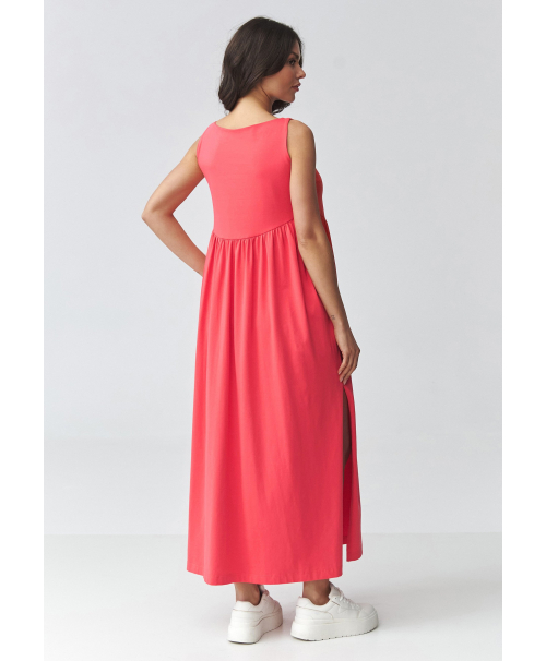 Moteriška maxi suknelė su kišenėmis koralinė M932