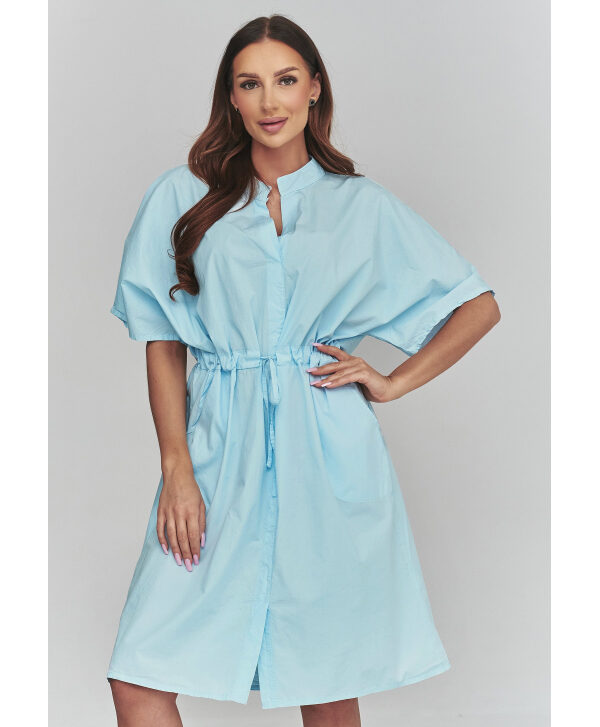 Sieviešu ikdienas kleita ar jostas saitēm zila C62