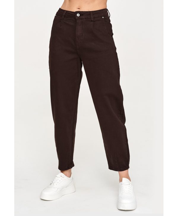 Jeansy mom fit z wysokim stanem czekoladowe C31