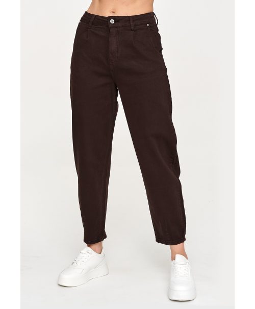 Jeansy mom fit z wysokim stanem czekoladowe C31