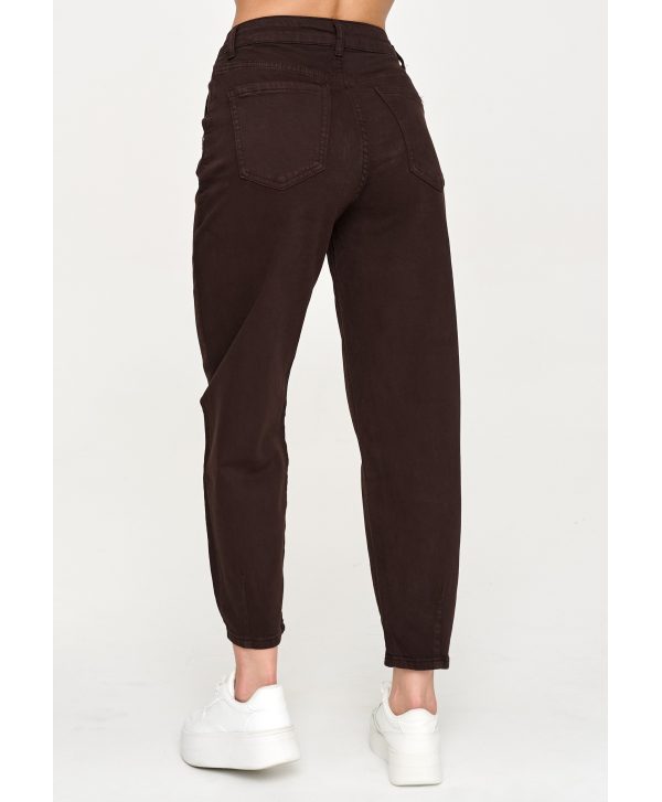 Jeansy mom fit z wysokim stanem czekoladowe C31