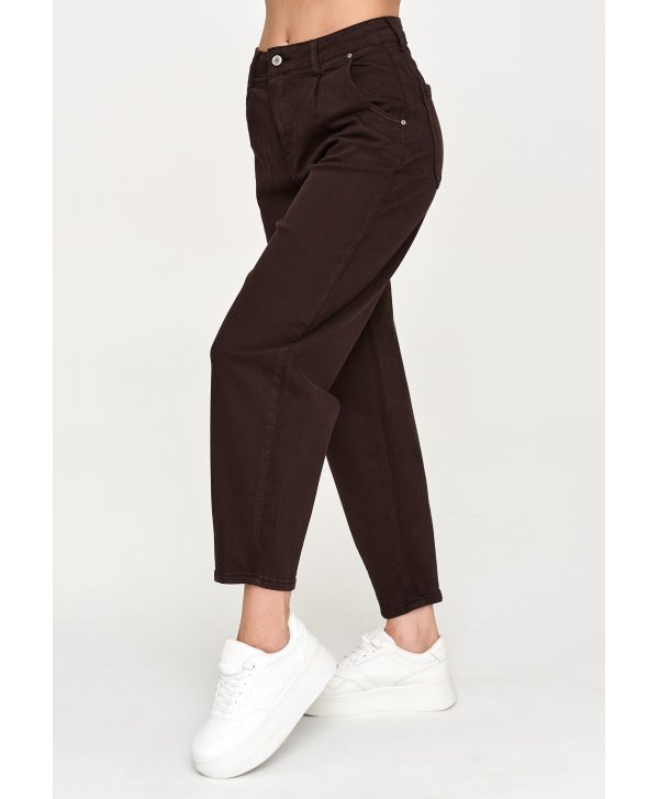 Jeansy mom fit z wysokim stanem czekoladowe C31