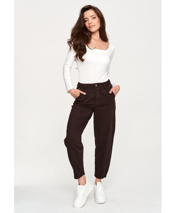 Jeansy mom fit z wysokim stanem czekoladowe C31