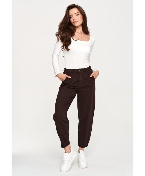 Jeansy mom fit z wysokim stanem czekoladowe C31
