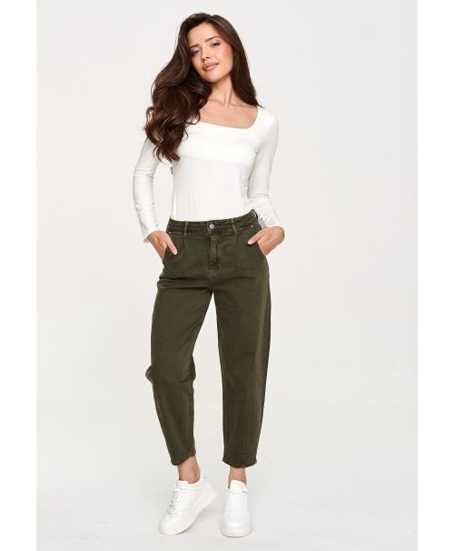 Jeansy mom fit z wysokim stanem khaki C31