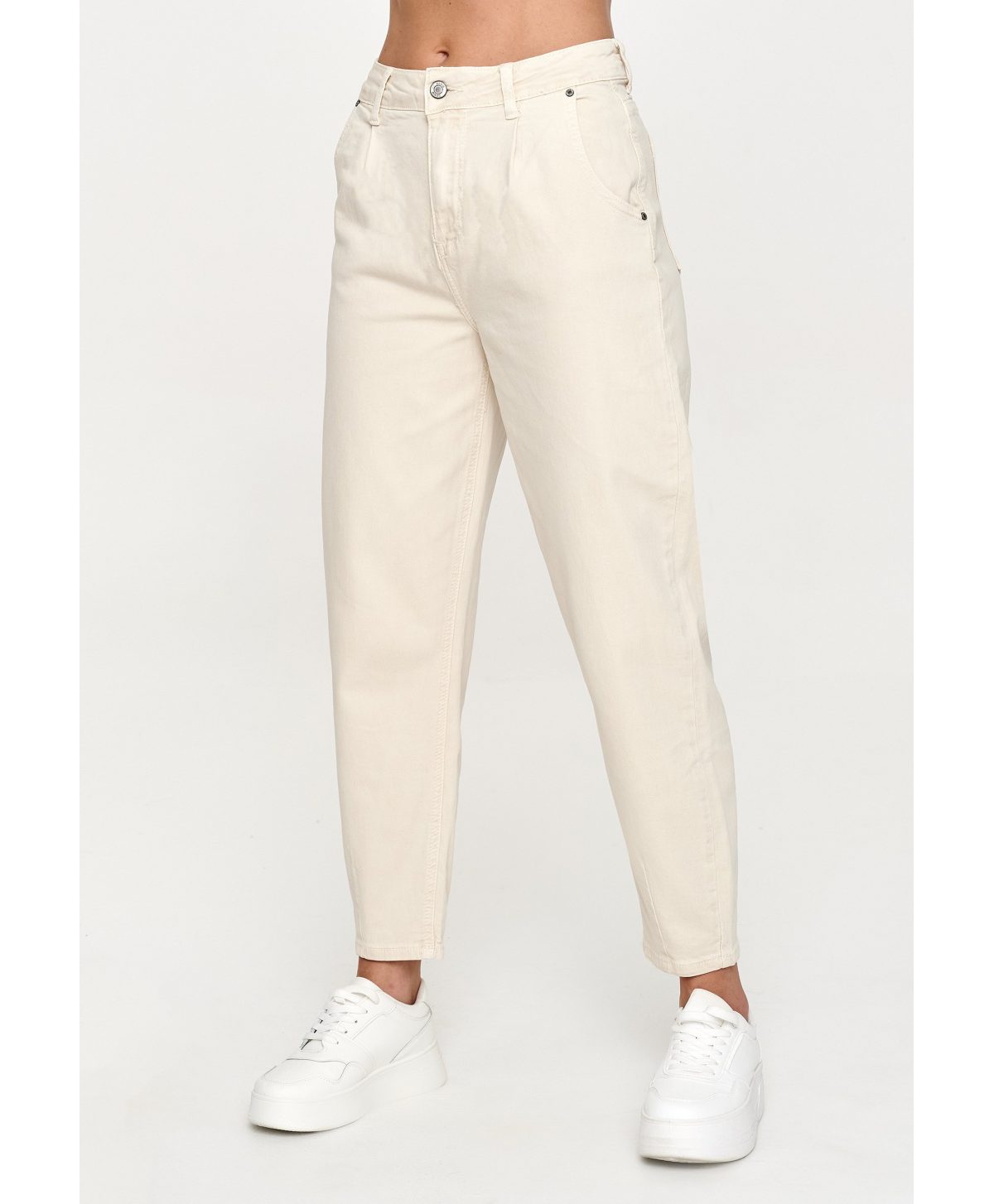 Jeansy mom fit z wysokim stanem piaskowe C31