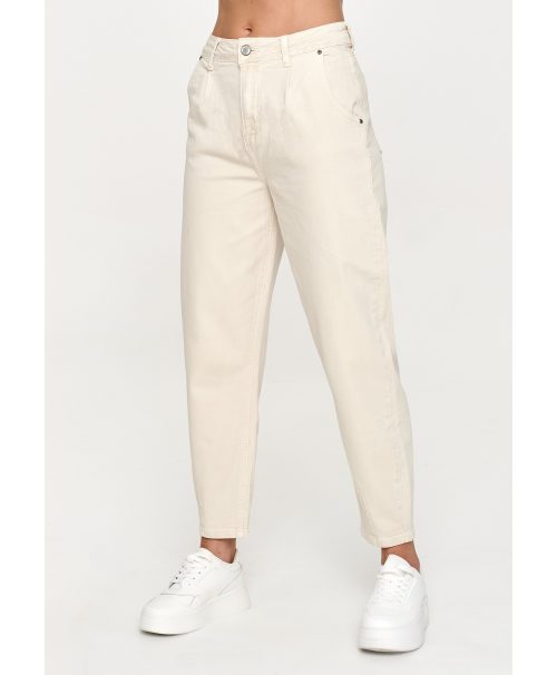 Jeansy mom fit z wysokim stanem piaskowe C31
