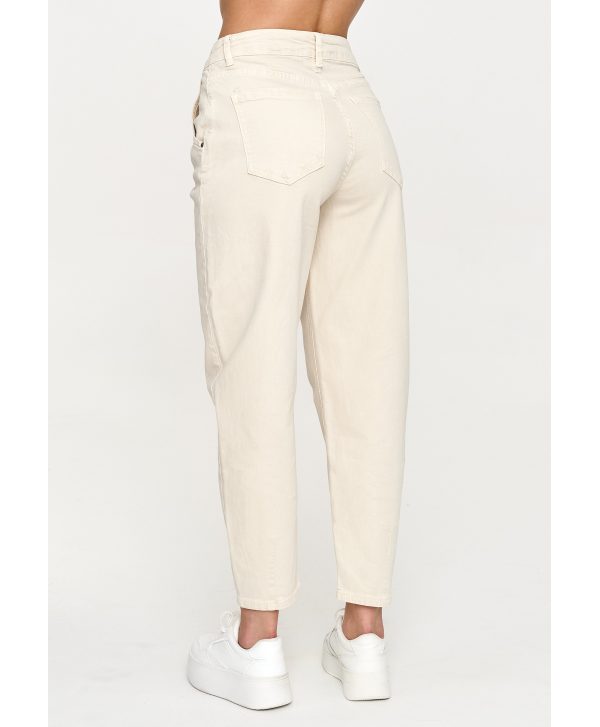 Jeansy mom fit z wysokim stanem piaskowe C31