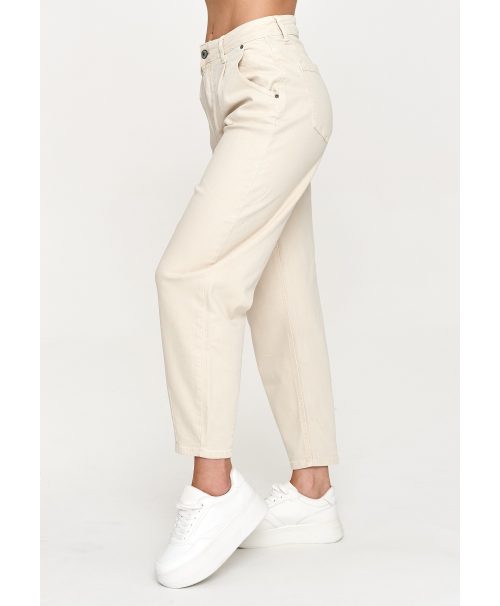 Jeansy mom fit z wysokim stanem piaskowe C31